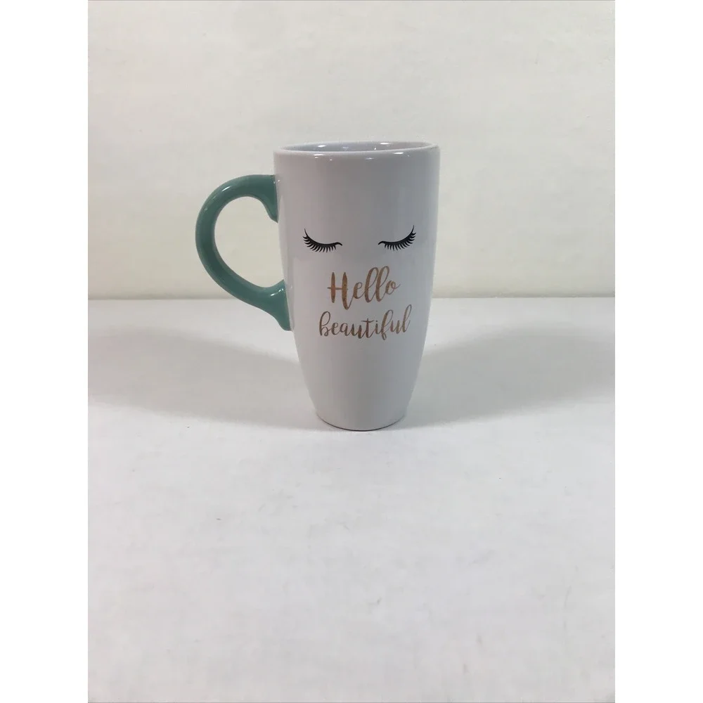hello beautiful Large‎ Teal White Coffee Mug Cup
